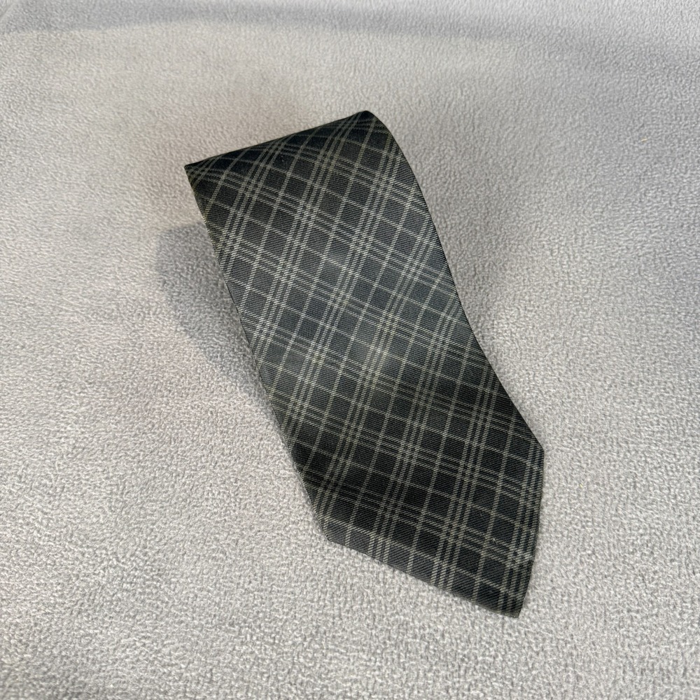 Lauren Ralph Lauren Mens Silk Tie Black Gray Plaid 60" Wide Classic Necktie